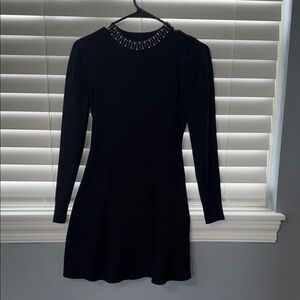 Primark Black Long Sleeve Dress with Beaded Neckline